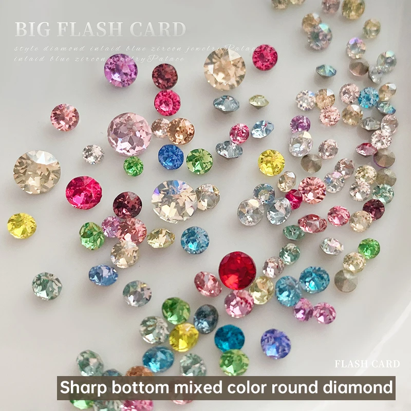 100pcs White Glass Super Bright Pointed Bottom Rhinestones Colorful Crystal Nail Art Charms Glitter Diamond Manicure Accessories
