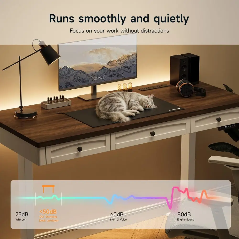 

Стол-трансформер с 3 ящиками, 55 x 24 дюйма, электрический, регулируемый по высоте, с местом для хранения и розетками, для компьютерной рабочей станции, H