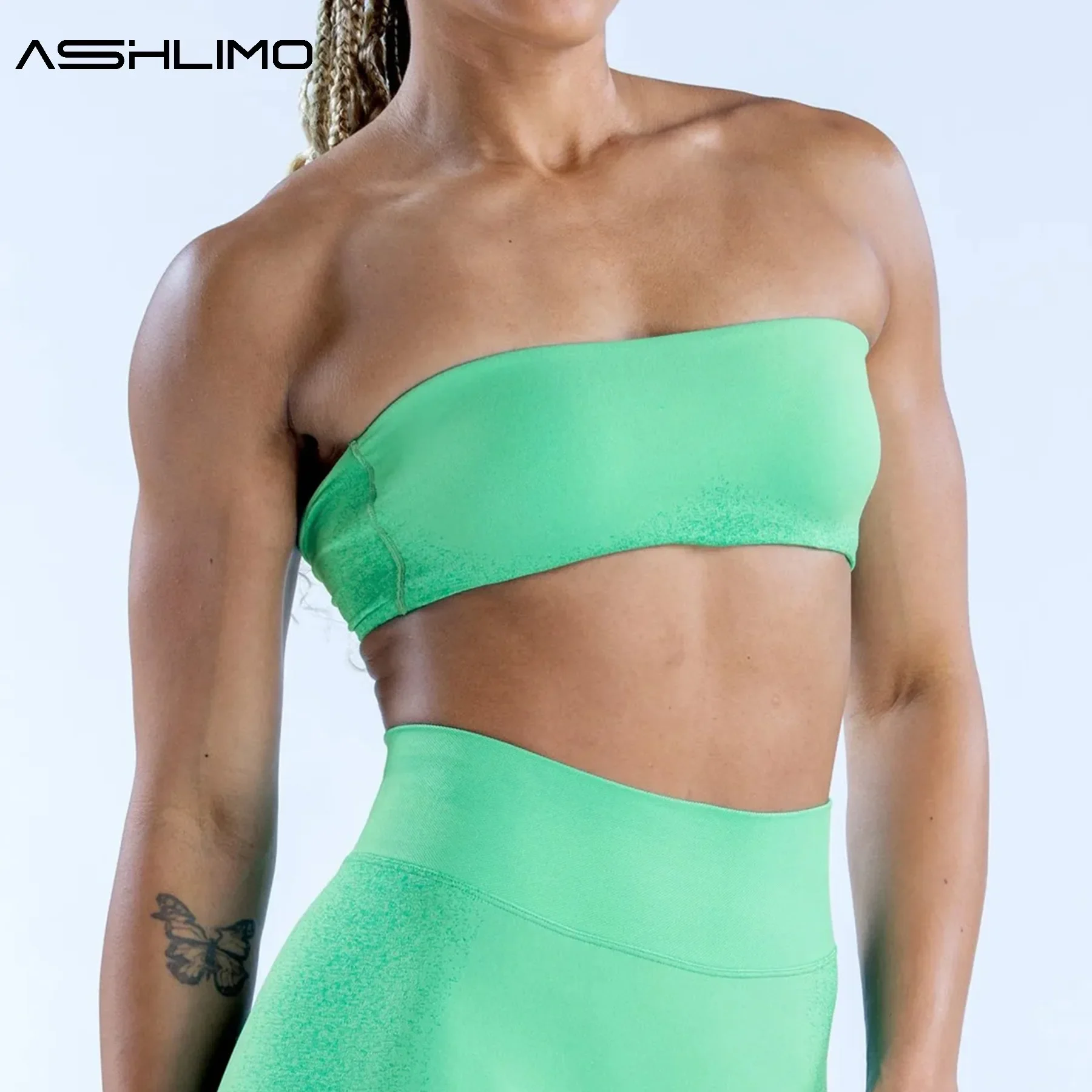 ASHLIMO Sports Bra Ignite Bandeau Gym Bra Fitness Clothes Women Removable Bra Pads Minimal Backless Sports Bra Halter