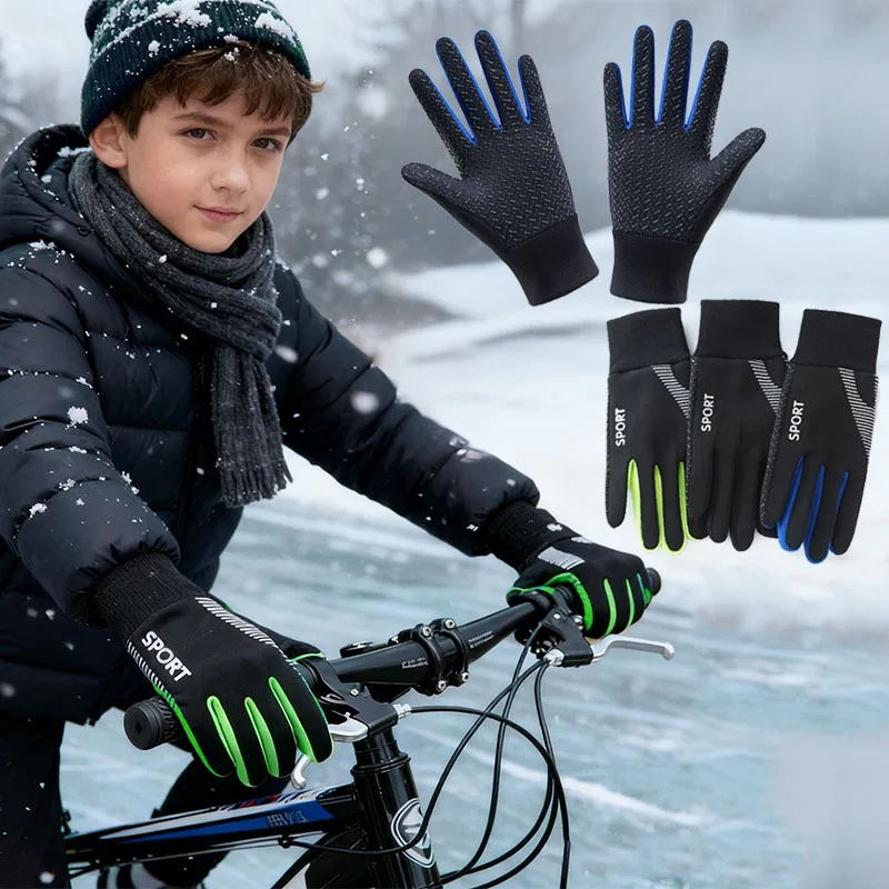 

1 Pair Kids Winter Warm Sports Thermal Gloves Cold Weather Water-Resistant Anti-slip Children Mittens 5-13 Years Boys Girls