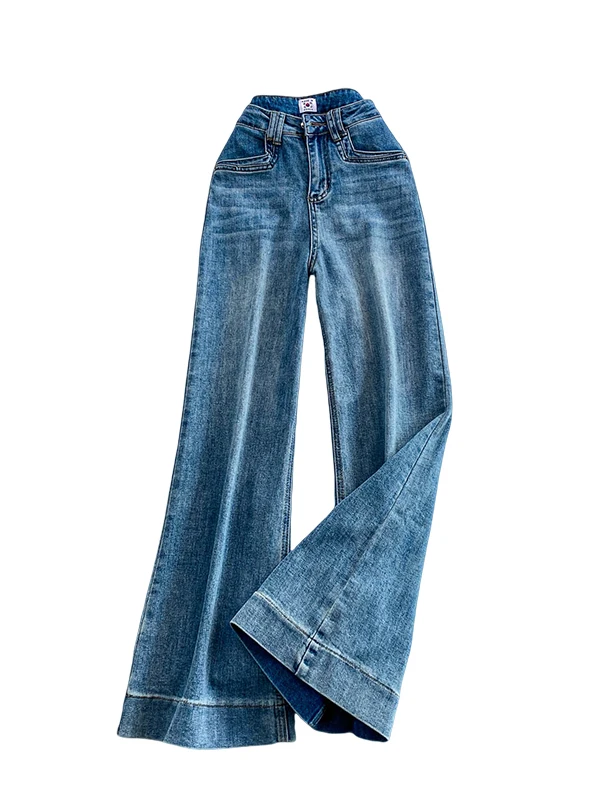 Retro High Waist Wide Leg Jeans Women's Autumn Winter Blue Elastic Fitted Bootcut Pants Casual Sle Vintage Flared Trousers