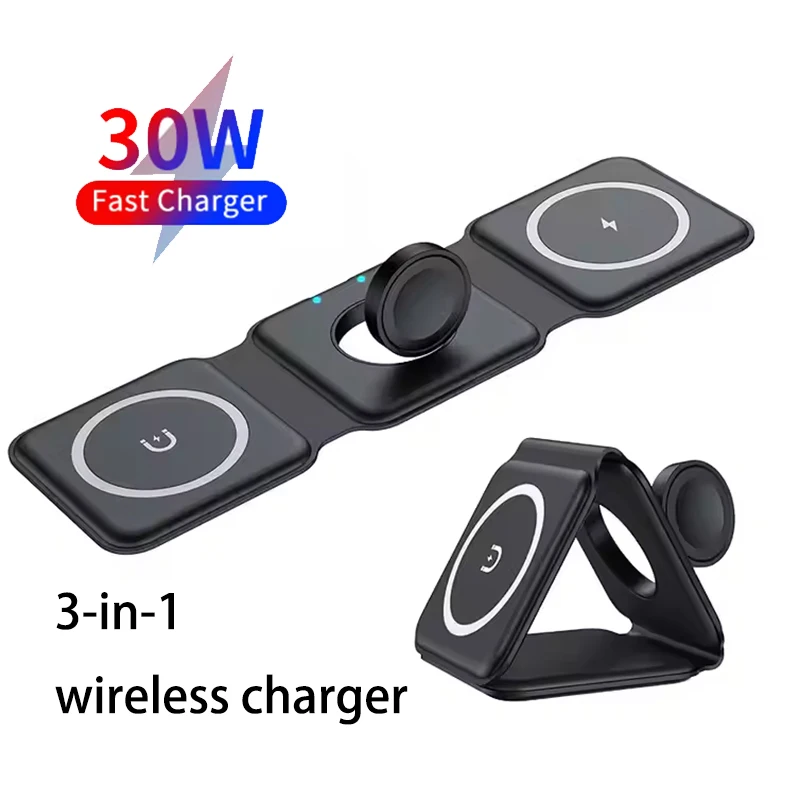 50w 3 in 1 Wireless Charger Magnetic Foldable Charging Station Travel Charger for iphone Samsung Fast charging Wireless Charger