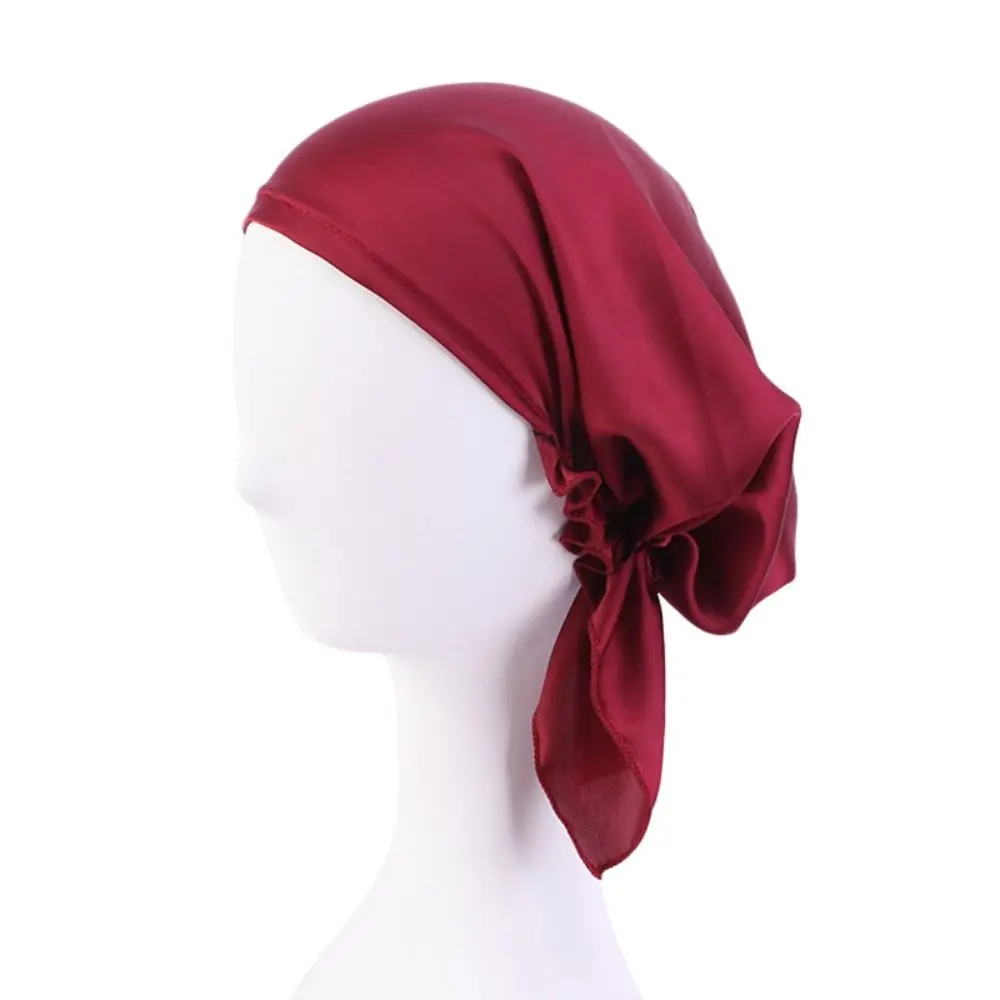 New Women Satin Night Cap Bowknot Sleep Hat Silk Chemo Caps Cancer Hats Long Tail Hair Bonnet Head Scarf Wrap Bandana Headwear