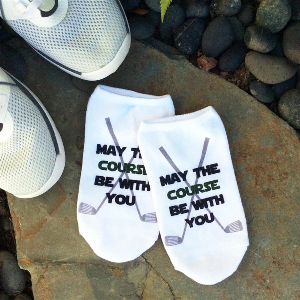 Novelty Golf Socks with May the Course Be With You Printed on the Socks, Cotton No Show Socks for Men and Women Perfect for any