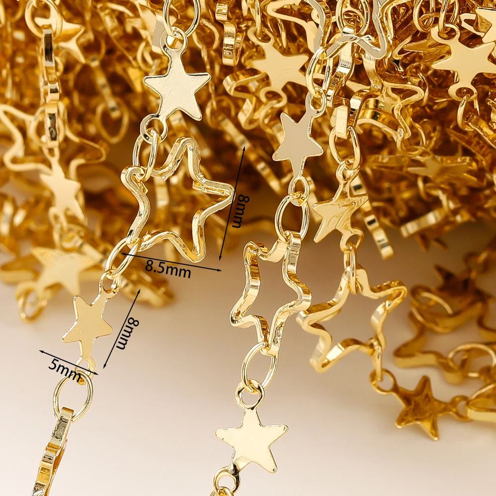 14K 18K Gold Plated Brass 1 Meter Star Moon Chain Necklace Gold Chain Hollow Out Copper Chains for DIY Jewelry Making Components