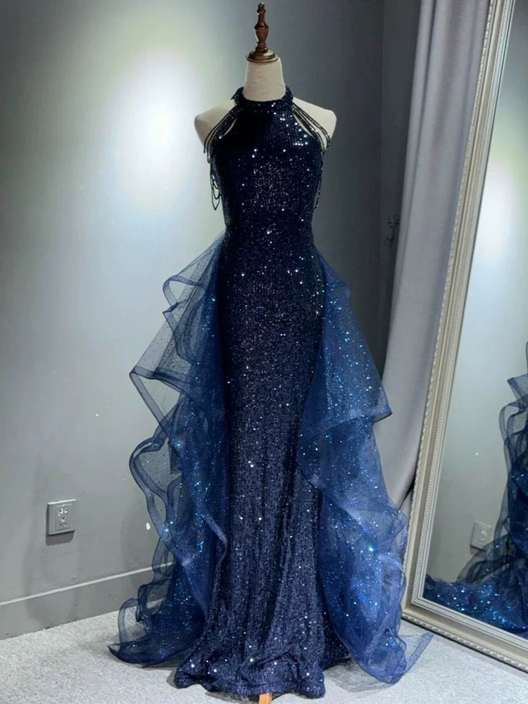 

Ele Blue Host Evening Gown Women's New 2025 Year Conference Luxury Small ence High-end Student Art Exam Chorus Nec...