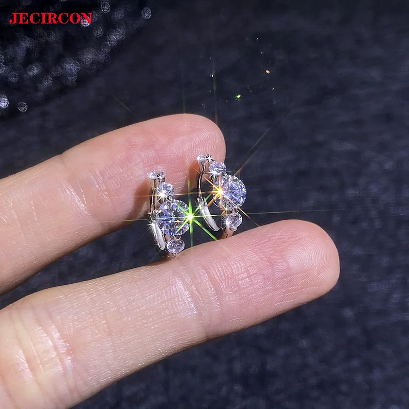 

JECIRCON S925 Sterling Silver Hoop Earrings for Women, Full Moissanite Super Sparkling Ear Buttons, Versatile Elegant Jewelry