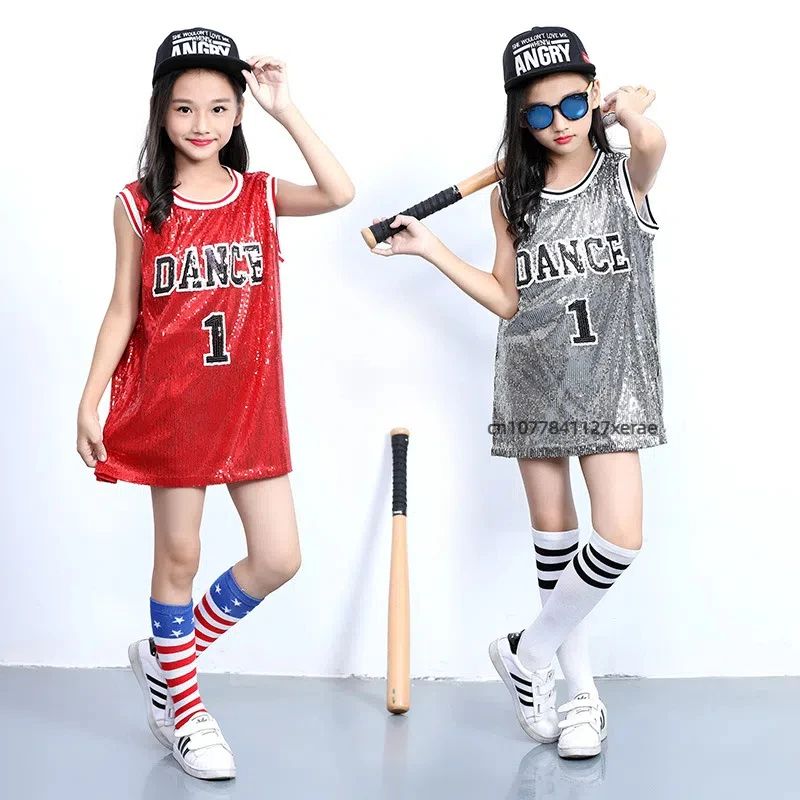 Children's Street Dance Costume, Female Jazz Sequin Dance Performance Costume, Student Sports Meet Cheerleading Performance