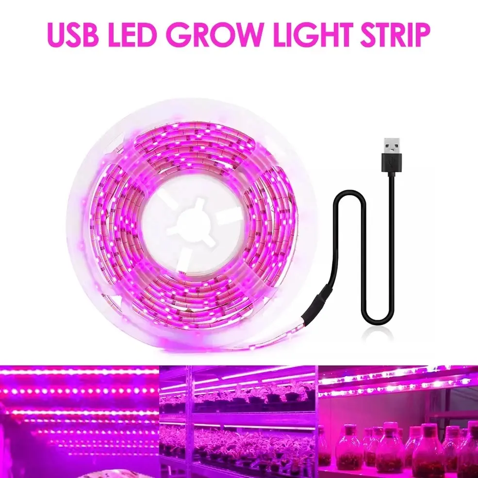 5V USB lampa Led do hodowli roślin pełne spektrum lampa fito 1m 2m 3m pasek do nasion kwiat szklarnia oświetlenie rośliny hydroponiczne