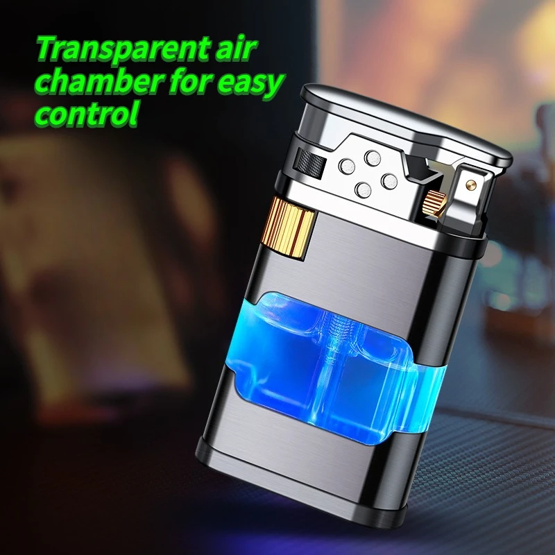 

New Fashionable High-end Transparent Gas Chamber Igniter Personalized and Creative Open Flame Side Sliding Lighter Men's Gift