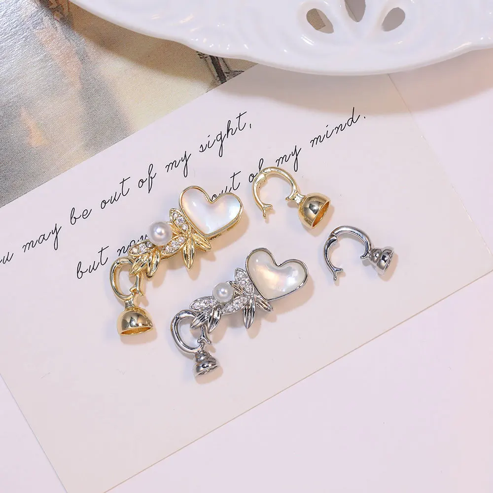 1 Piece Copper Gold-plated Shell Love-finishing Button DIY Pearl Necklace Connection Buckle Accessories Jewelry Making Materials