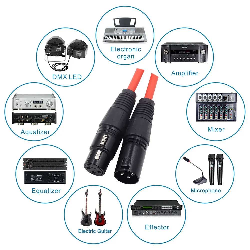 2M Male to Female Xlr Microphone Cable Red 24Awg Oxygen-Free Copper Shielded Studio Instrument Dmx512 Microphone Cable