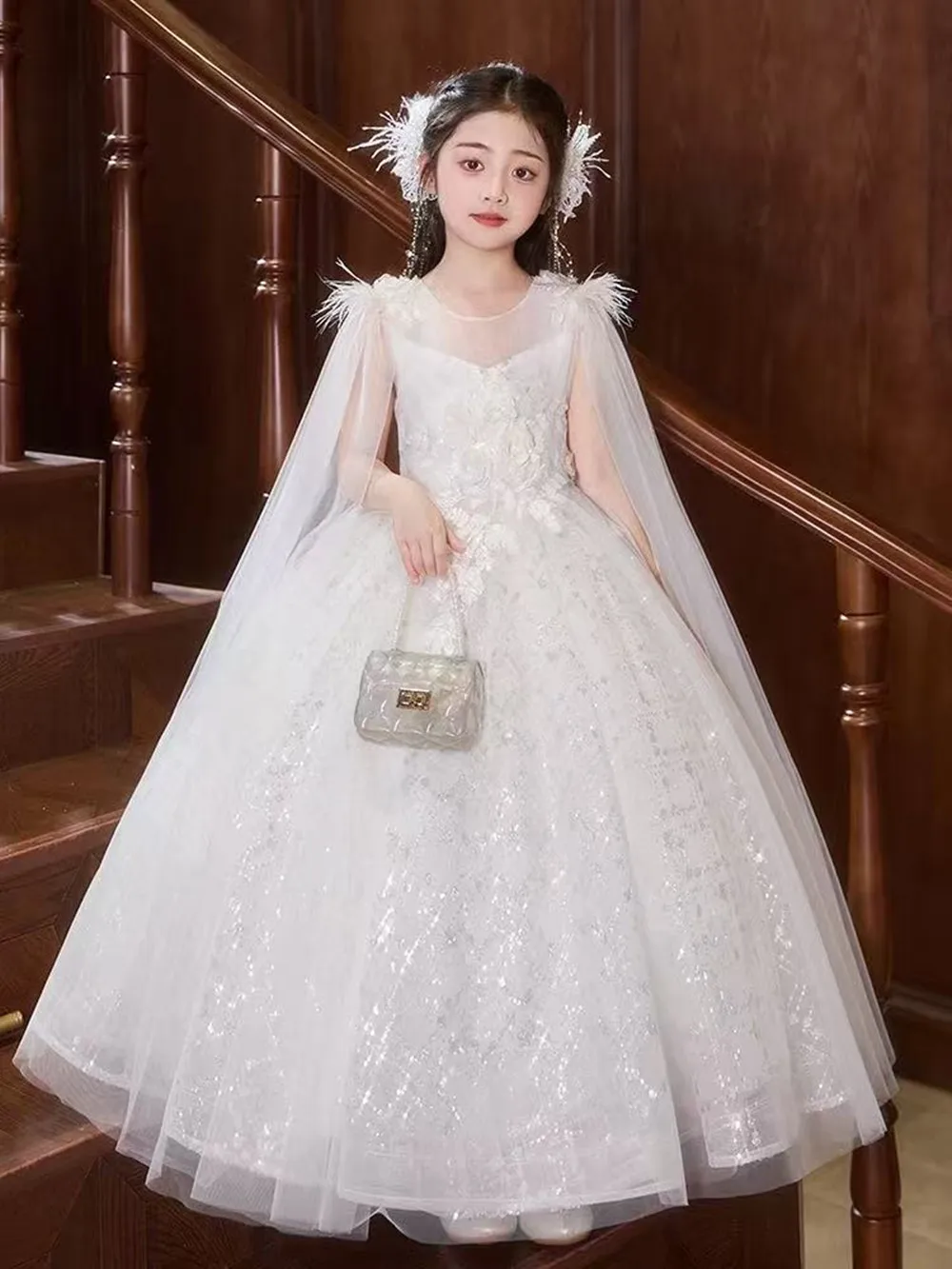 Girl's Light Luxury Niche High-end Piano Performance Dress Children's Birthday Girl Princess Dress Small Host Performance Dress