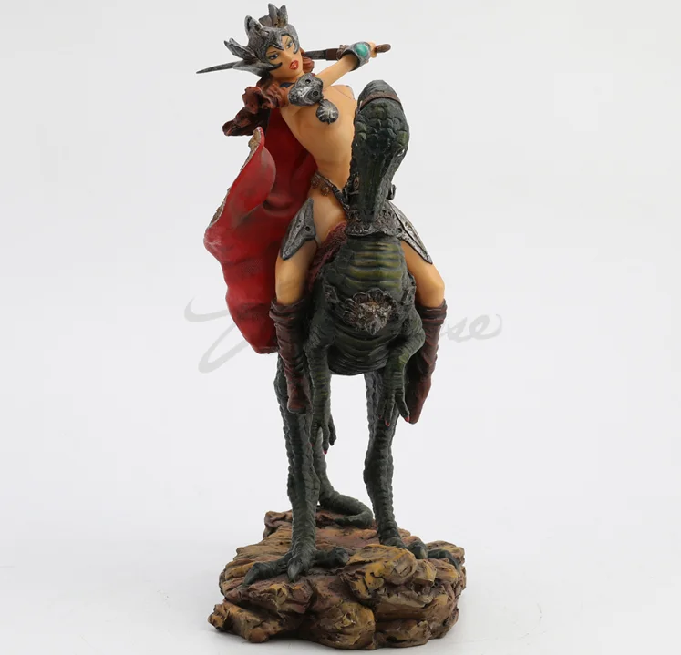 Fantasy Female Warrior Riding Dinosaur Resin Figurine Hand Painted Sculpture Home Office Desktop Ornament Collectible Art Craft