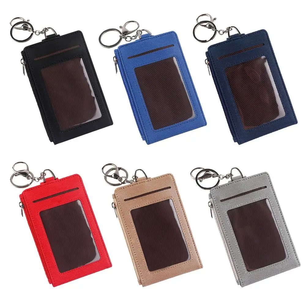 PU Leather Wallet Folding Type Carabiner Style ID Lanyard Name Tag Card Bag Key Chain Card Badge Holder
