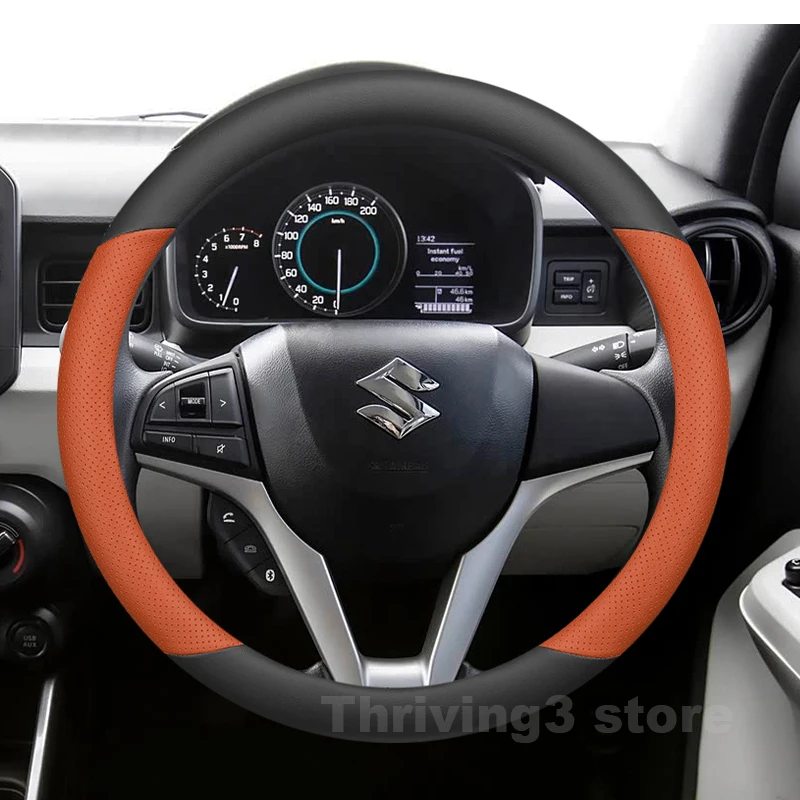 Leather Car Steering Wheel Cover For Suzuki Baleno 2015-2024 ignis Hybrid AllGrip 2016-2020 Non-slip Auto interior Accessories