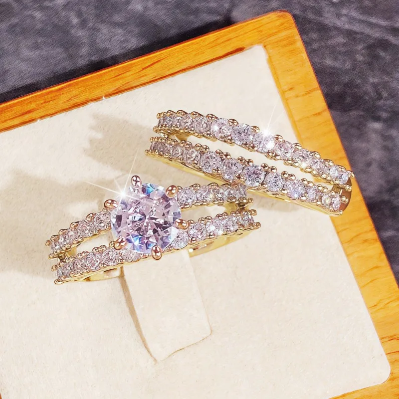 European and American cross-border, hollow double-layer zircon ring, women's diamond ring, friends' banquet gifts, jewelry
