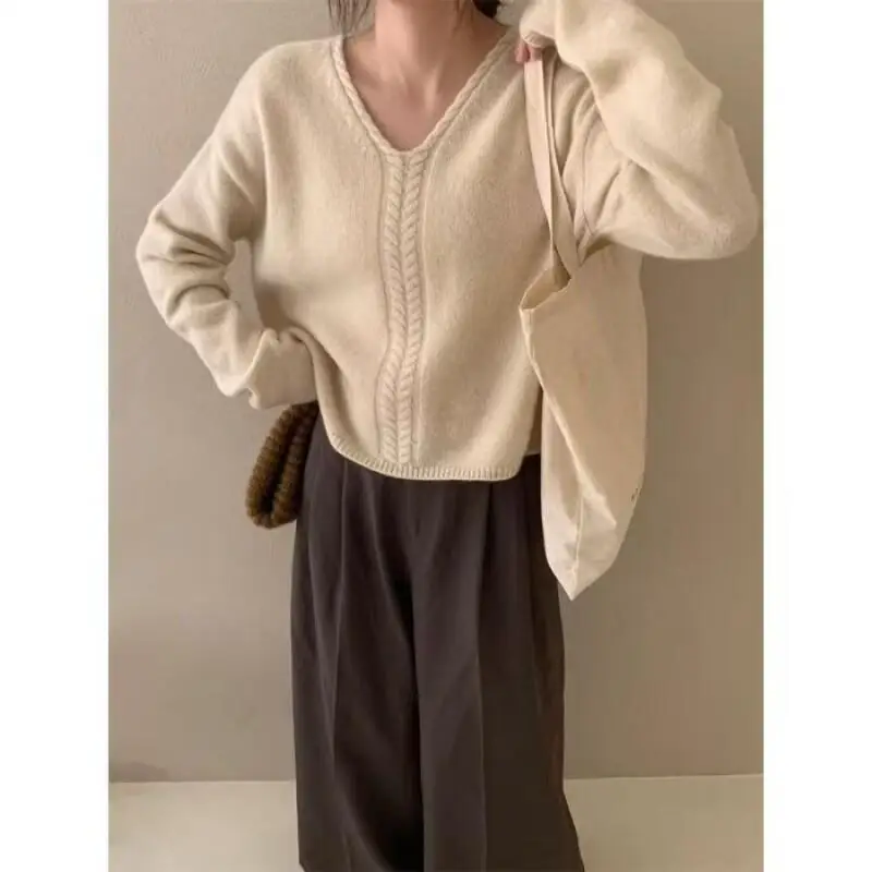 

Lazy Pullover Sweater New Arrivals Autumn Winter Loose Sweater Cardigan Base Bottom Knitted High-End Tops Women's Pretty Premium