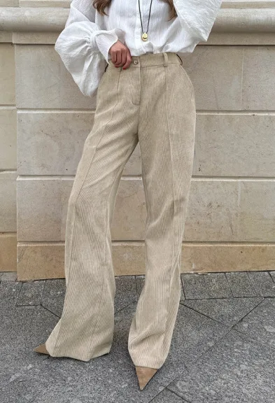 Autumn Winter Corduroy High Waist Thin Versatile Casual Loose Fashion Wear Lazy Style Wide Leg Pants Women Europe and America