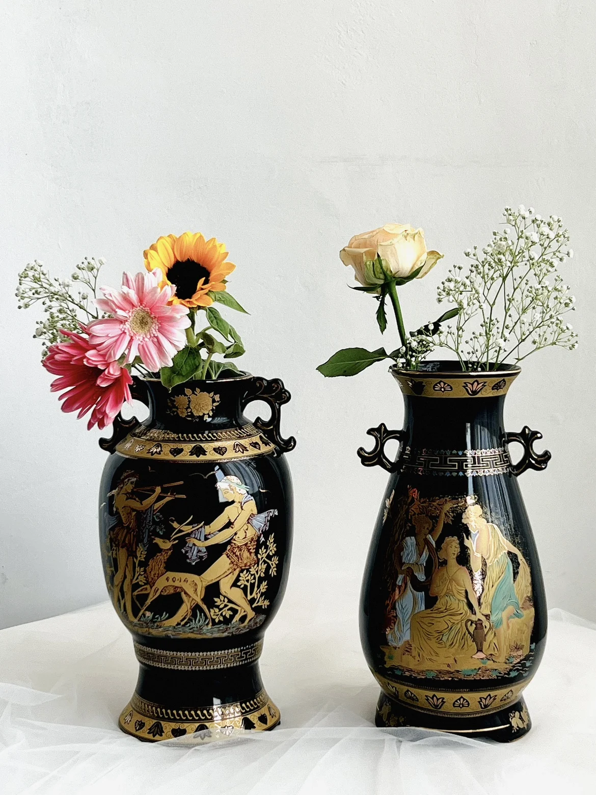 

Mysterious Egyptian Greek Elements Soft Black Ceramic Vase Double Eared Flower Vase