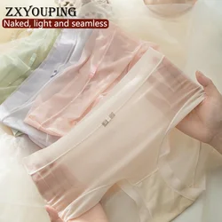 Silk seamless panties women's mesh ultra-thin transparent briefs nude soft and thin underwear sexy breathable mid-waist panties