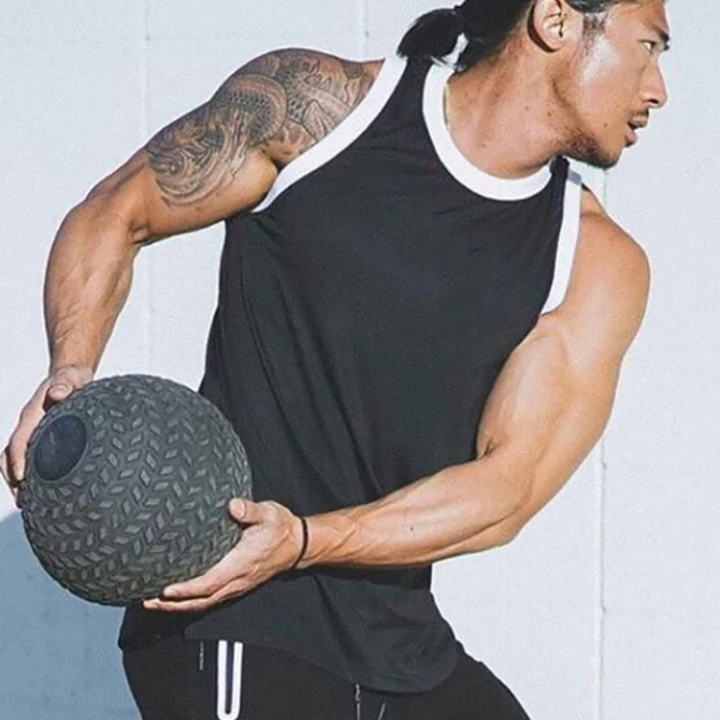 

Solid Color Gym Fitness Workout Tank Tops Mens Bodybuilding Sport Sleeveless Muscle Shirt Mesh Breathable Quick Dry Singlets