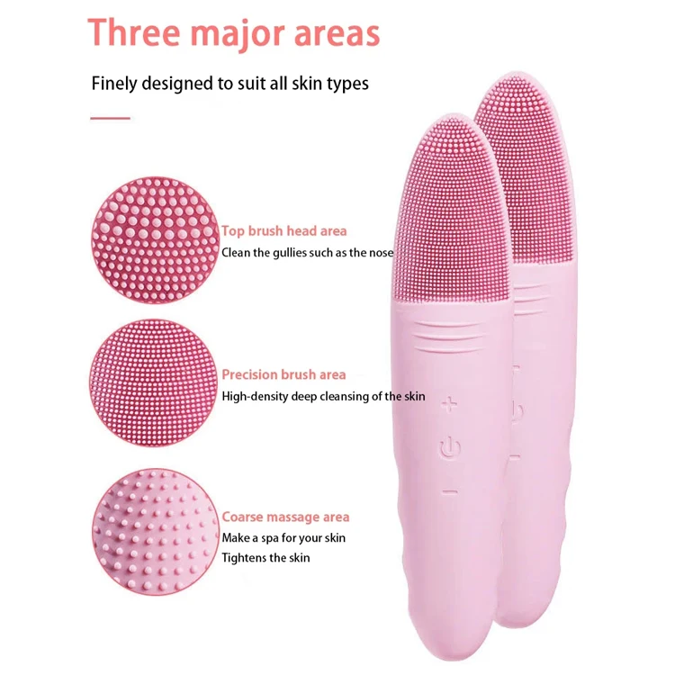 Spazzola per la pulizia del viso in silicone, nuovo massaggiatore facciale elettrico a 5 velocità con detergente per pori ad ultrasuoni