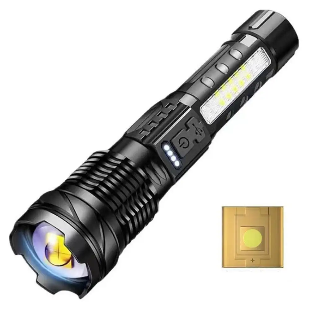 High Power LED Flashlights Tactical Emergency Strong Zoom USB Spotlights Built-in Rechargeable Battery Torch Telescopic Cam C4R8