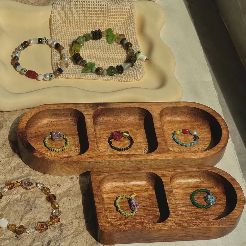 Rustic Solid Wood Storage Tray Perfume Jewelry Aromatherapy Cosmetic Display Shelf Desktop Decoration Birthday Gift