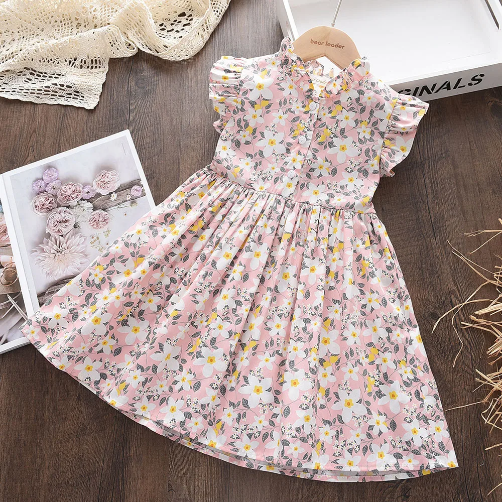 Bear Leader Girls Casual Dresses 2022 New Summer Kids Baby Flowers Print Costumes Floral Party Birthday Princess Vestidos 2-6Y