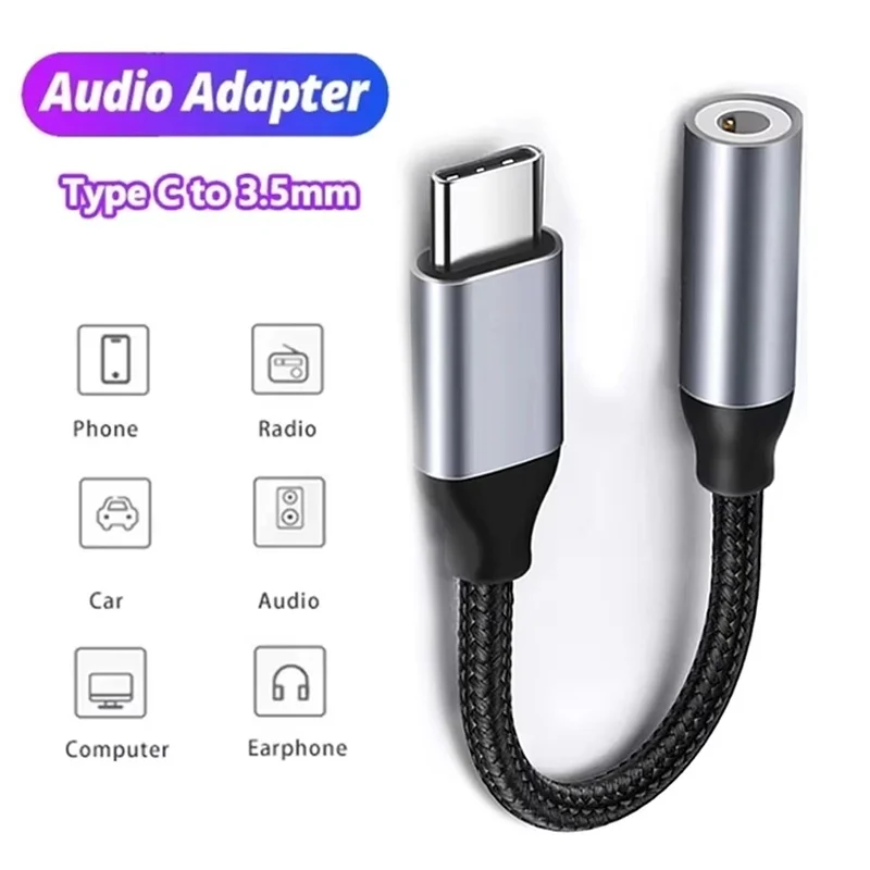 Type C to 3.5mm Headphone Adapter USB-C To 3.5mm Jack Audio Cable Earphone Audio Adapter For iPhone Huawei Xiaomi Oneplus Realme