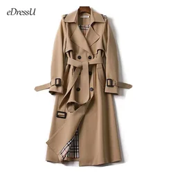 Frauen Graben Mantel 2024, Elegante Lange Windjacke Koreanische Zweireiher Gürtel Büro Dame Staub Mantel P-FY01