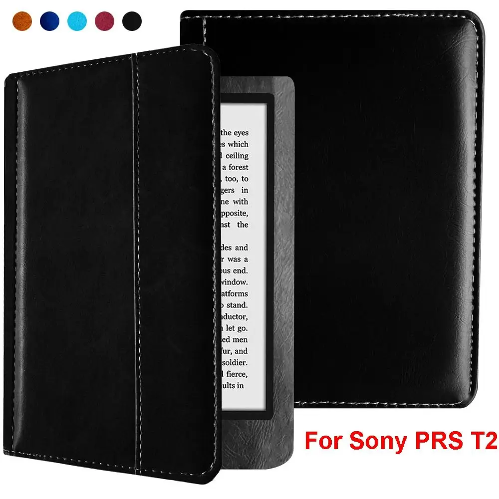 Premium Magnetic E-Reader Case Leather Soft Folio Cover Anti-fall Microfiber Lining Protective Shell for Sony PRS T2