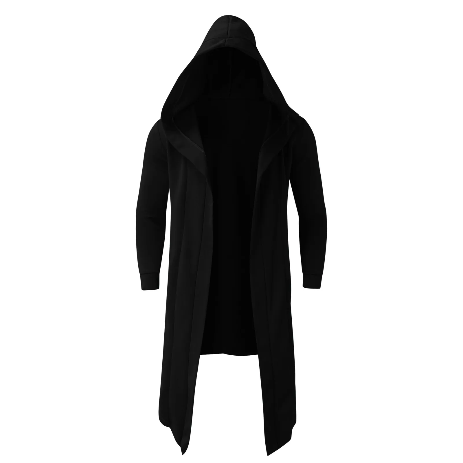 Hoodies longos de corpo inteiro de cor sólida masculino, cardigã, casaco, moletom com capuz, moda legal, estilo de rua, roupa escura