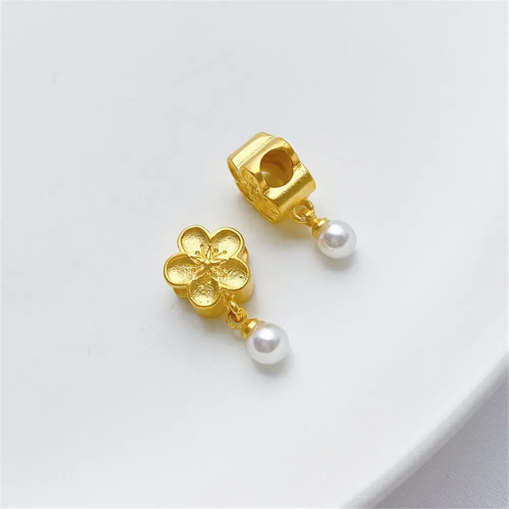 

18K Gold-clad Peach Blossom Hanging Shell Beads with Big Holes and Bead-separated Pendants Diy Bracelet Necklace Jewelry Materia