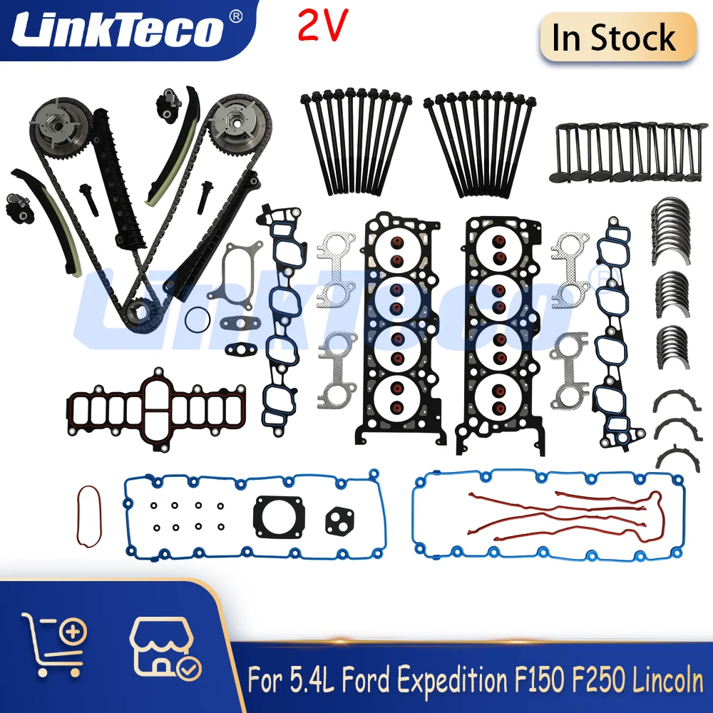 Juego completo de juntas pernos de cabeza Kit de cadena de distribución válvulas de rodamiento para 5,4 L 2V 00-05 Ford F150 E-250 Excursion Expedition F350 5.4L