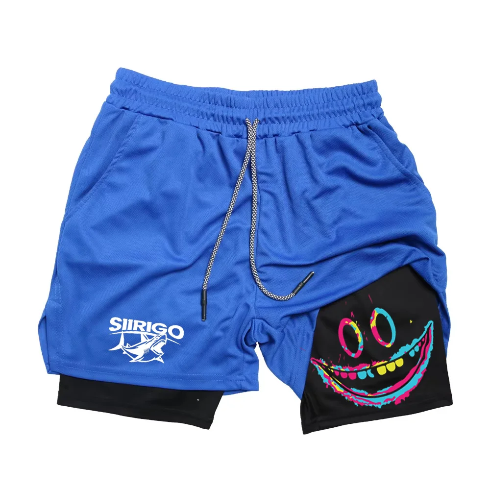 الرجال الوجه المبتسم المطبوعة سراويل اللياقة البدنية طبقة مزدوجة 2 في 1 التجفيف السريع اللياقة البدنية في الهواء الطلق الترفيه التدريب السراويل الرياضية RL0234 #5