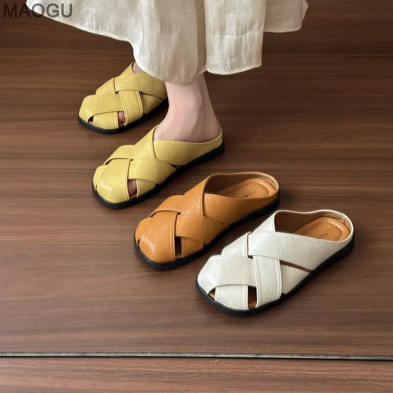 

Женские модные шлепанцы без шнуровки с закрытым носком, мягкая подошва, уличная обувь на низком каблуке, дышащие повседневные удобные тапочки