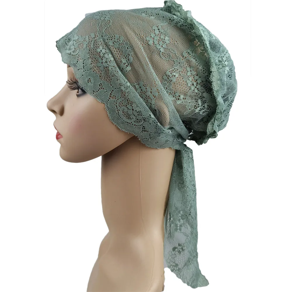 Hijab elástico para mulheres muçulmanas, lenço de cabeça, flor de renda, lenço, capa headwrap, boné chemo, headband islã, gorro