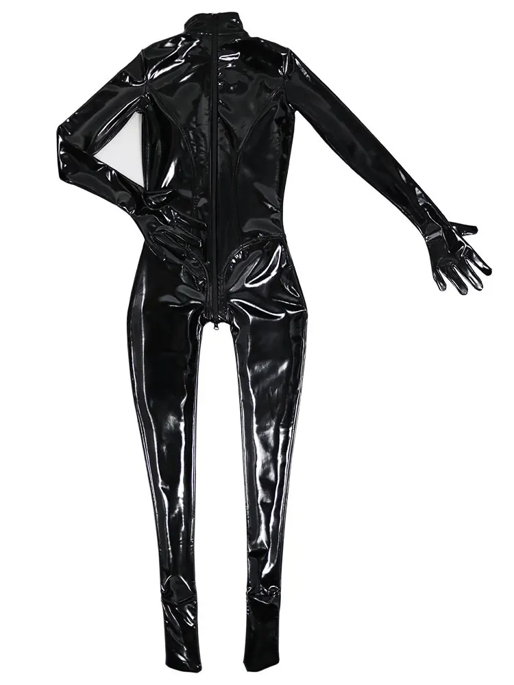 

Fashion Full Body Jumpsuit Women's Latex Ammonia Sexy PU Shiny Bodysuit Tall Collar Shaper Wear Nightclub Perform Dance Tights