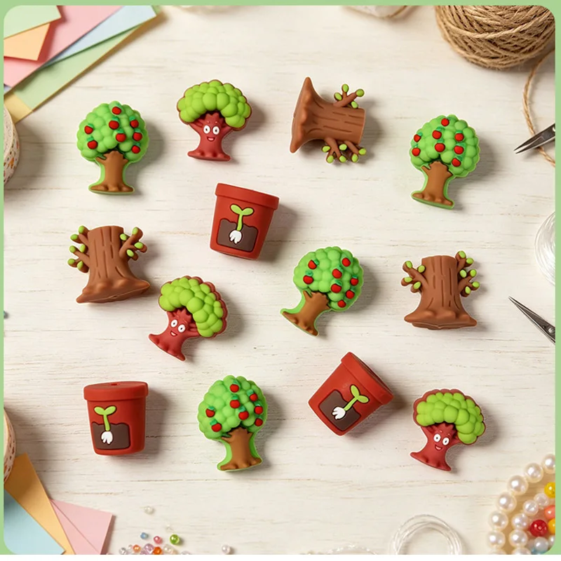 10PCS 3D Silicone Focal Beads Cartoon Tree Silicone Beads、DIY Pen Accessories、Beads for Pen Making、Jewelry Making Supplies