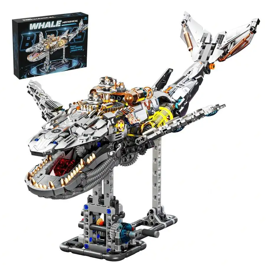 

Mechanical Whale Building Set With Light, Movable Sea Animal Blocks For Adults, 1388 PCS Display Model kids toys