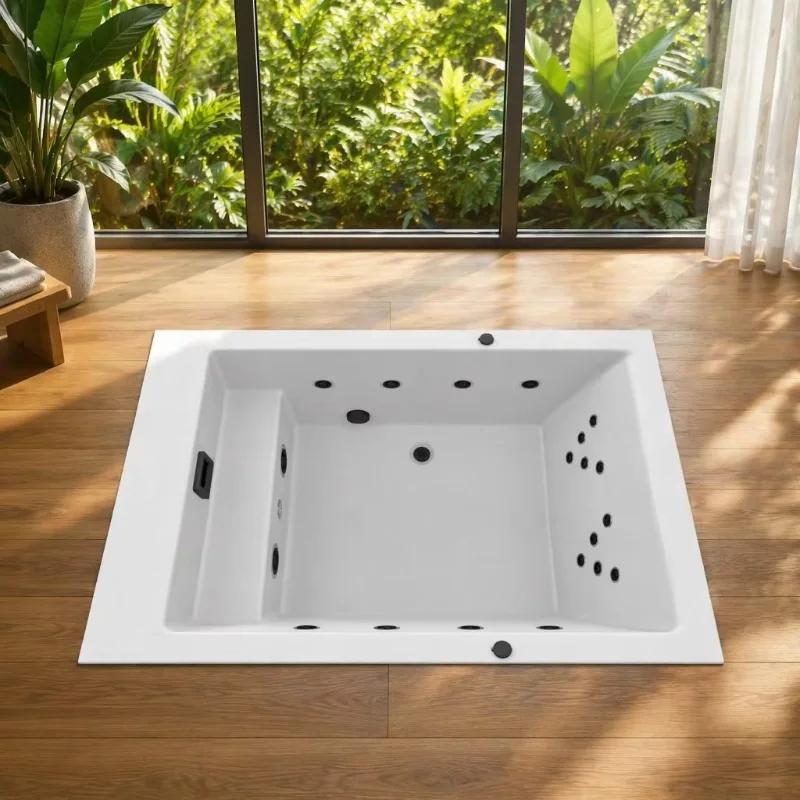 Square Outdoor Whirlpool Spa White Acrylic with Ice Holder Garden Jacuzzi Custom