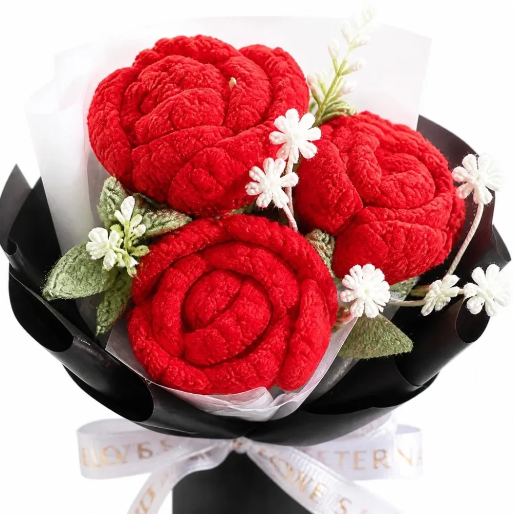 Fake Flowers Crochet Flowers Hand Woven Handmade Artificial Flower Potted Plant Sweet Romantic Woven Simulated Flower
