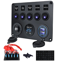 24V Switch Panel Marine Switch Panel Waterproof 5-Button Switch Panel Usb Switch Led Digital Voltmeter Cigarette Lighter Socket