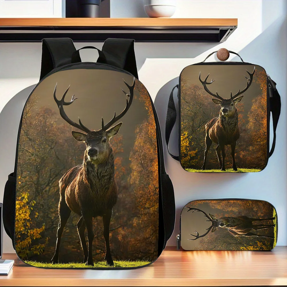 

3pcs Deer Backpack Set, Includes Large Capacity Book Bag & Handbag & Pen Case, Perfect School Bag Set for Student Commuting for