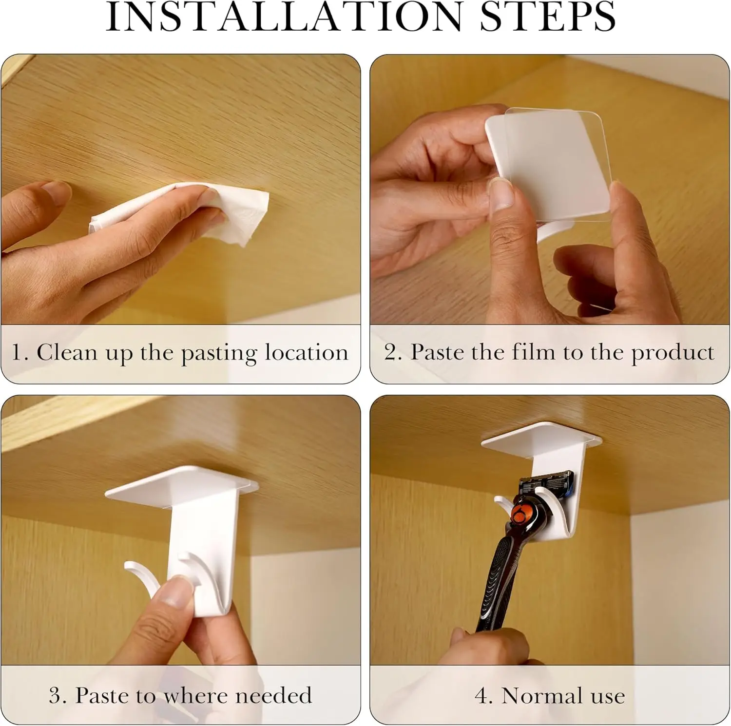 Self Adhensive Shaver Rack Strong Load Bearing Organizer Rack For Shaver Razor Men's Shaving Blade Wall Mounted Storage Rack