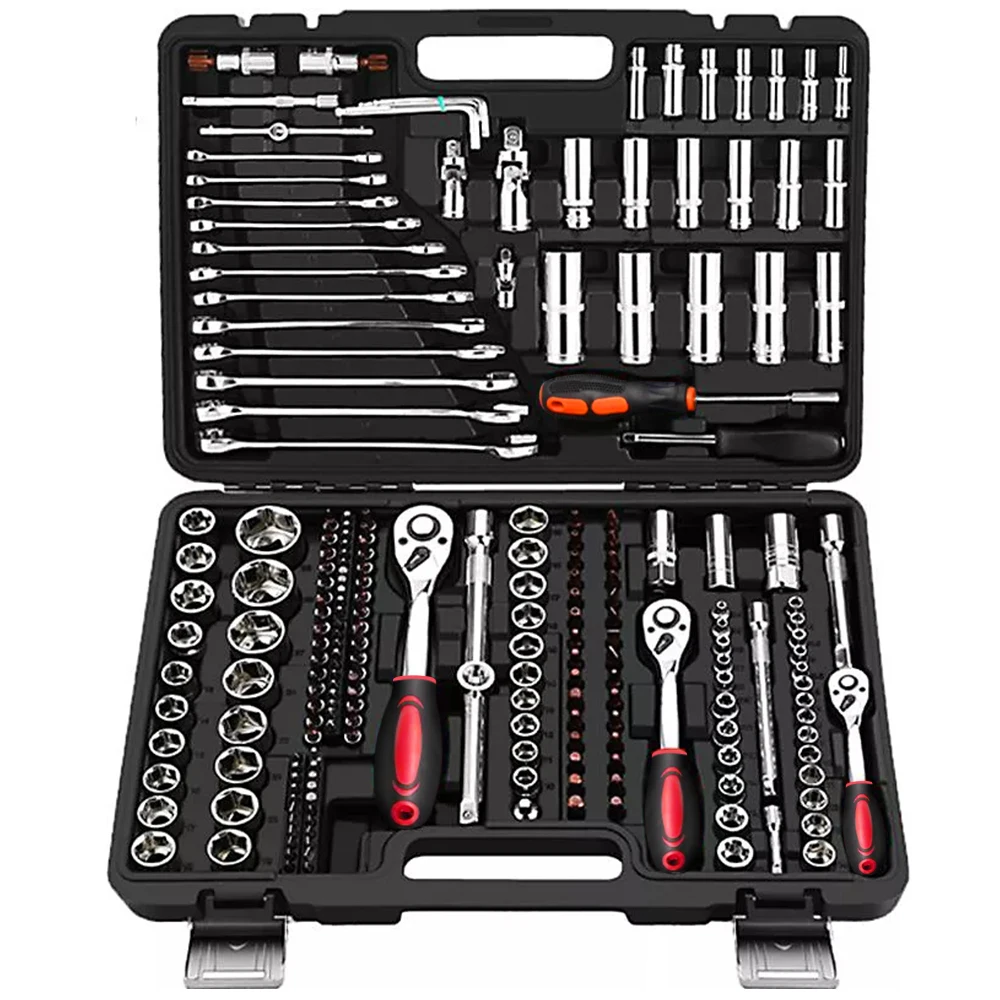 

Professional 216 PCS Ratchet Spanner Socket Set 1/2" 1/4" 3/8" Tool Case Kit Tool Box Set