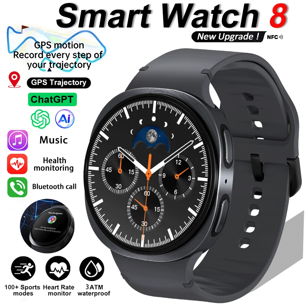 

2026 New Men Watch 8 GPS Smart Watch 1.46inch AMOLED Health Sports Tracker Heart Rate NFC Bluetooth Call Waterproof Smartwatch