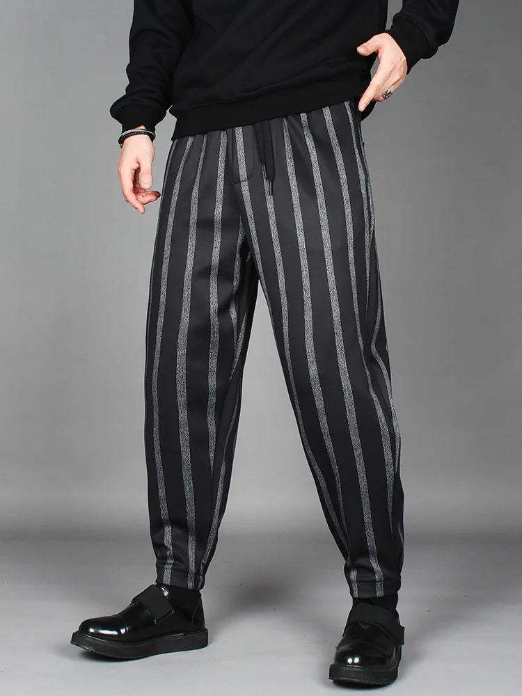 

High Street men's Color Contrast Printed Striped Loose Feet Haren Pants Autumn Fashion Trend Casual Pants